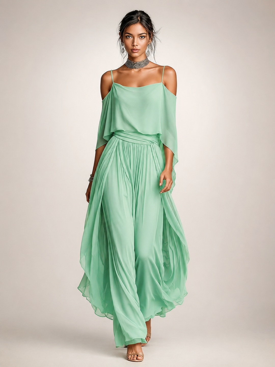 Felicitas | Elegantes Chiffon-Set mit Cold-Shoulder-Detail
