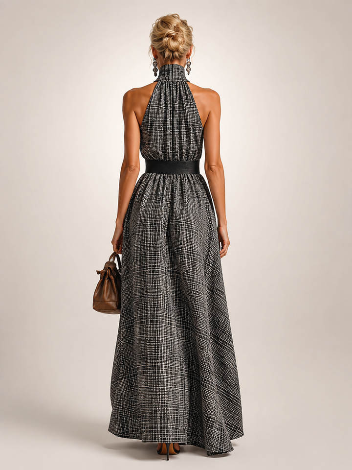 Hedwig | Karo-Maxikleid mit Stehkragen und Gürtel