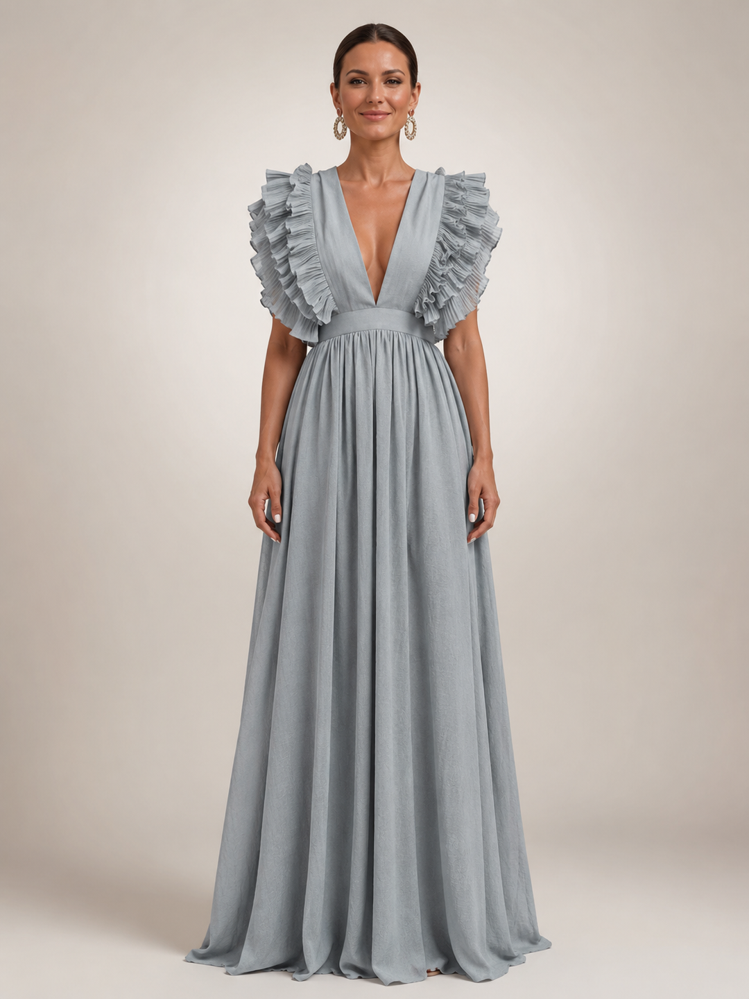 Gerlinde | Rückenfreies Maxikleid mit Volantärmeln