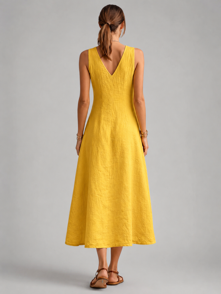 Greta | Leinen-Maxikleid mit Knopfleiste