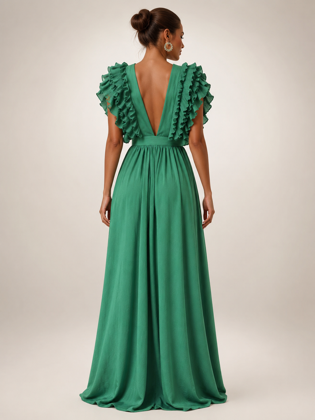 Gerlinde | Rückenfreies Maxikleid mit Volantärmeln