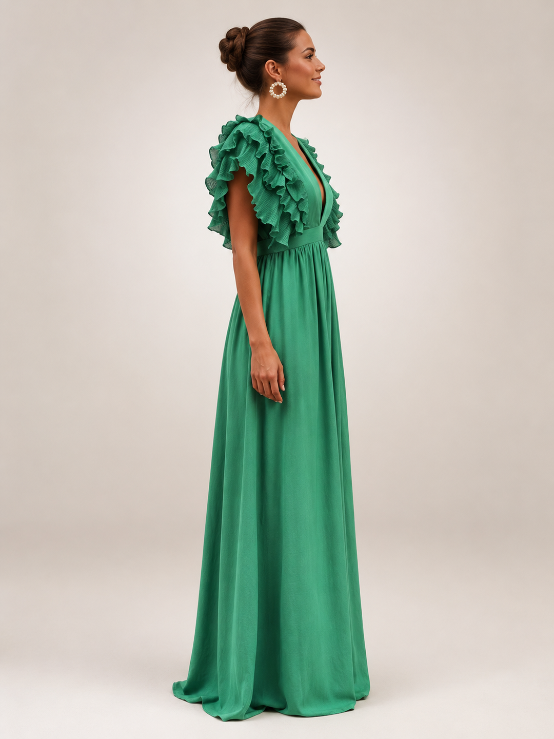 Gerlinde | Rückenfreies Maxikleid mit Volantärmeln