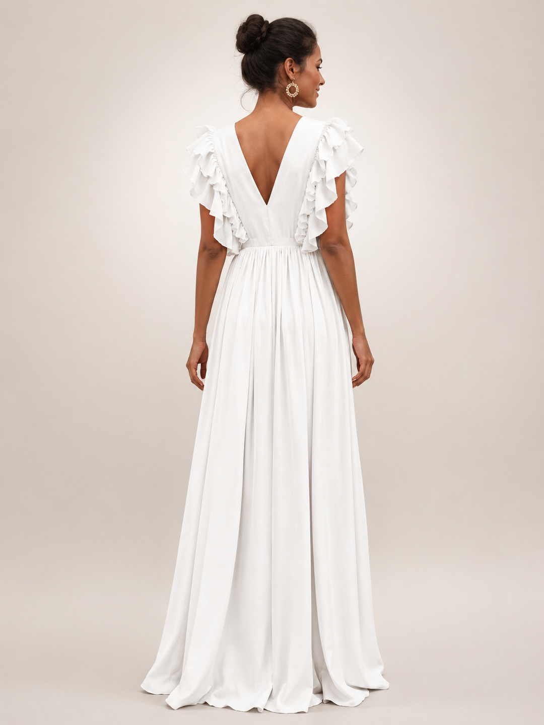 Gerlinde | Rückenfreies Maxikleid mit Volantärmeln