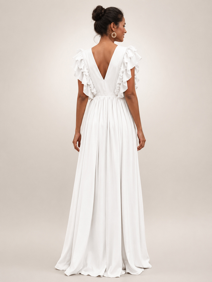 Gerlinde | Rückenfreies Maxikleid mit Volantärmeln