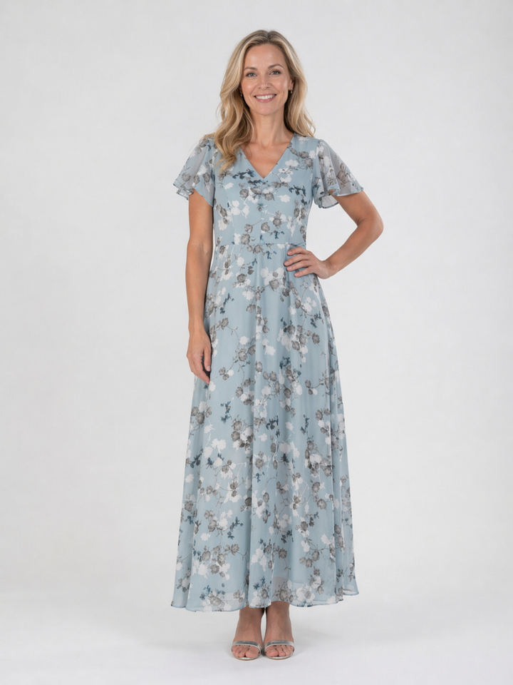 Amelie | Bloemenchiffon maxi-jurk