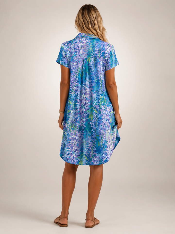 Klara | Geblümtes Mini-Hemdkleid mit V-Ausschnitt