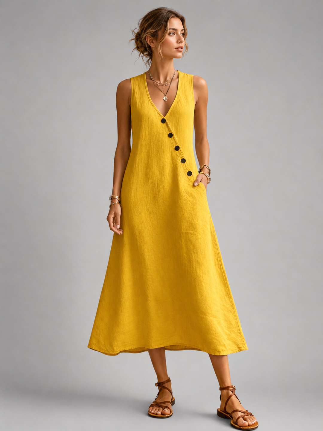 Greta | Leinen-Maxikleid mit Knopfleiste