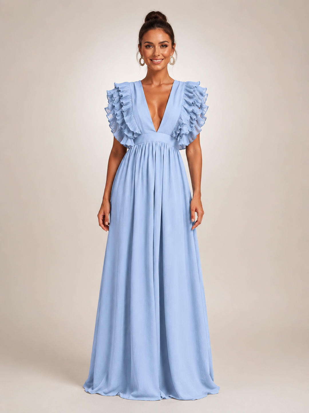 Gerlinde | Rückenfreies Maxikleid mit Volantärmeln