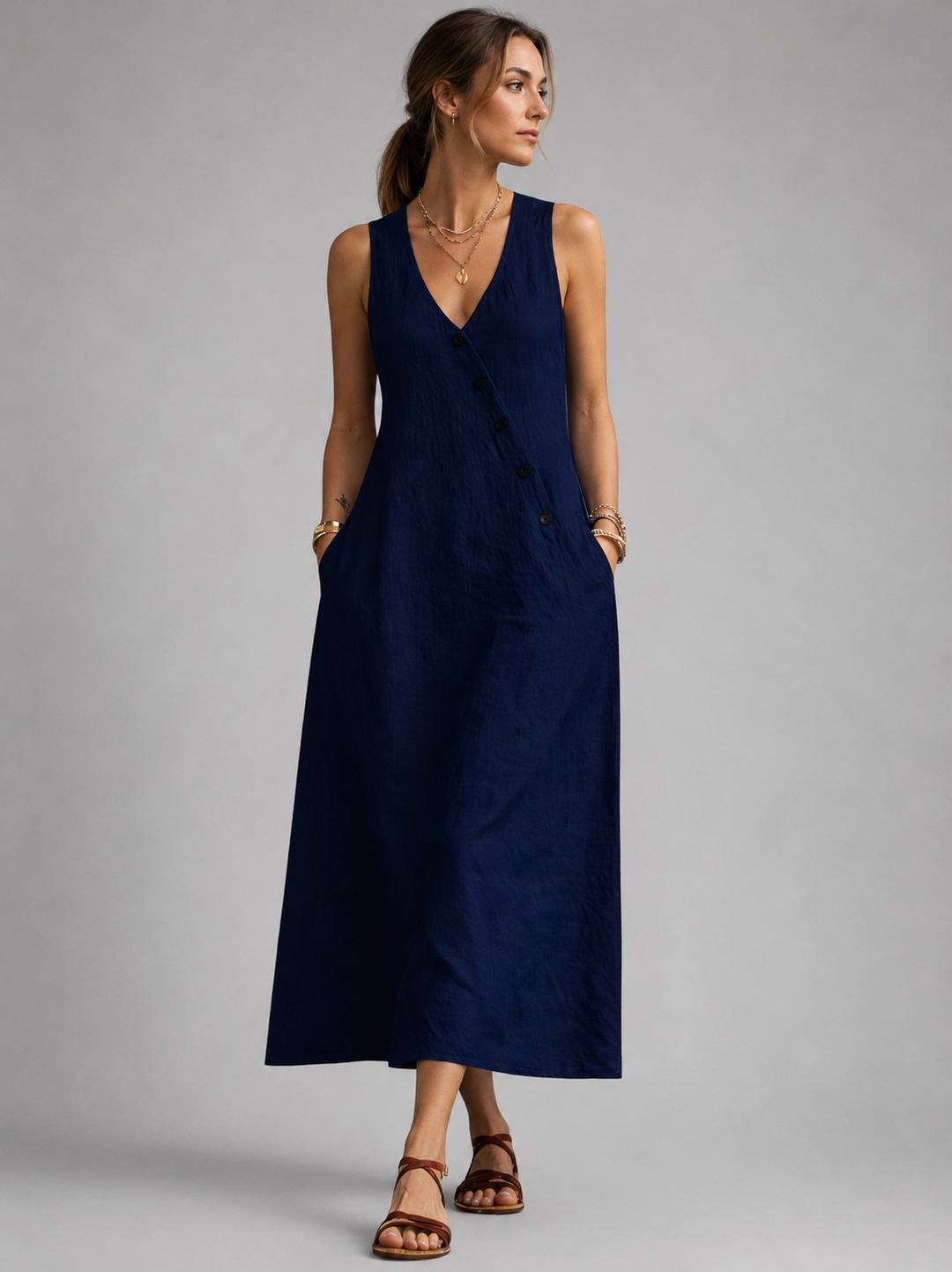 Greta | Leinen-Maxikleid mit Knopfleiste