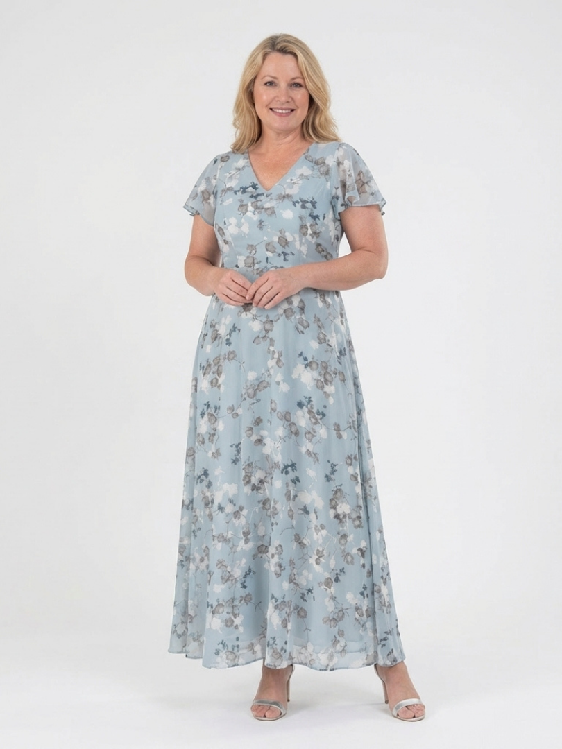 Amelie | Bloemenchiffon maxi-jurk
