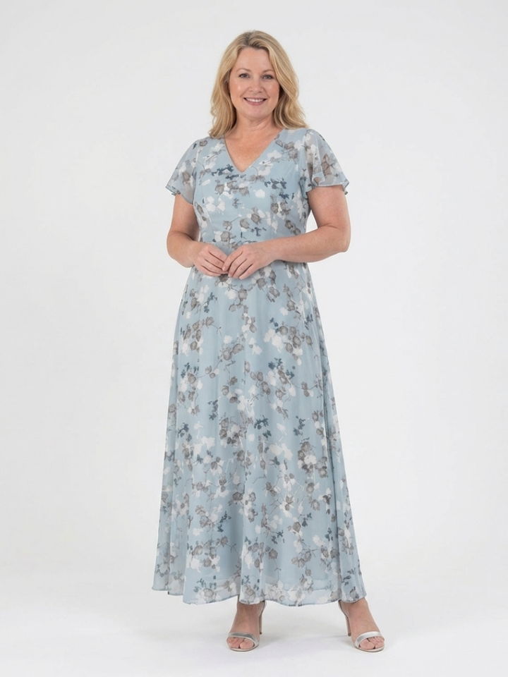 Amelie | Bloemenchiffon maxi-jurk