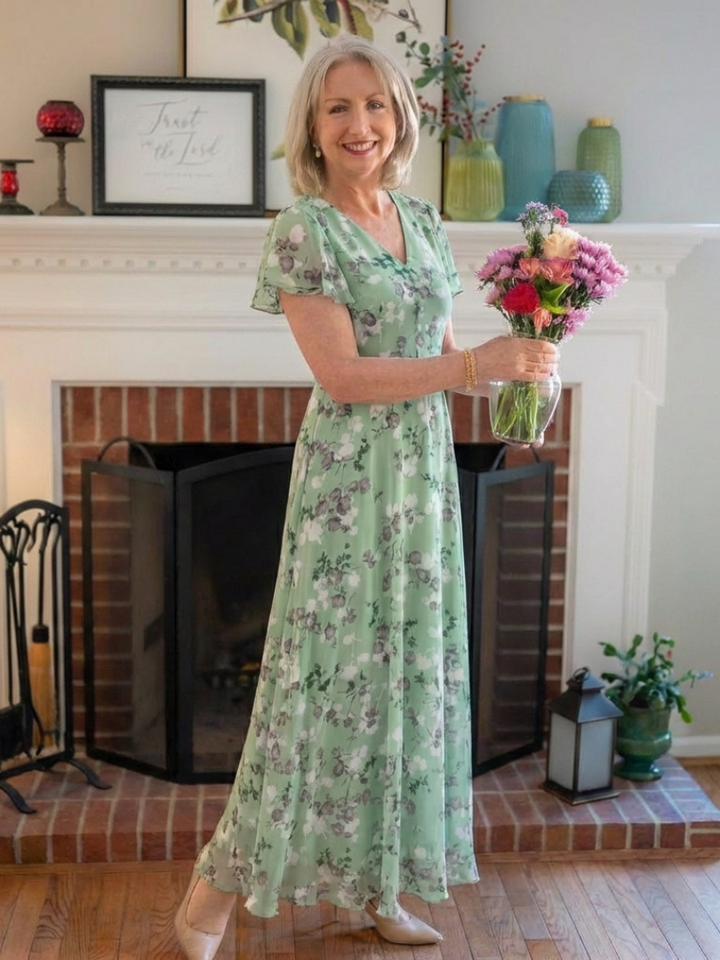 Amelie | Bloemenchiffon maxi-jurk