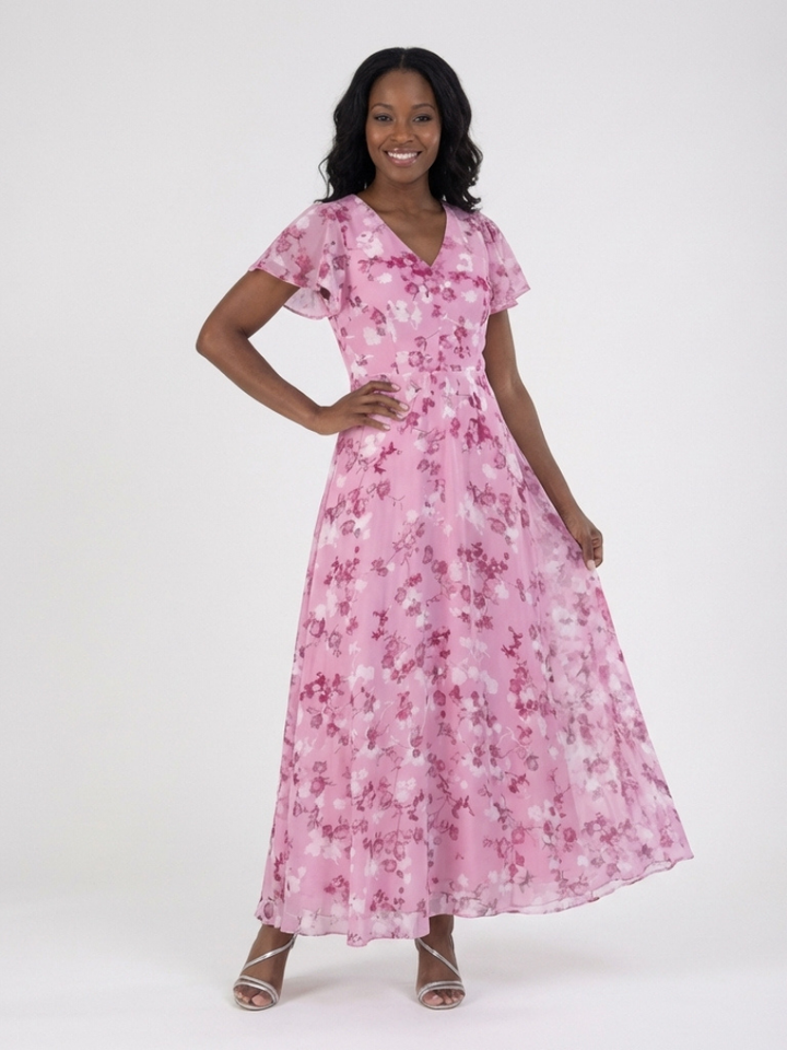 Amelie | Bloemenchiffon maxi-jurk