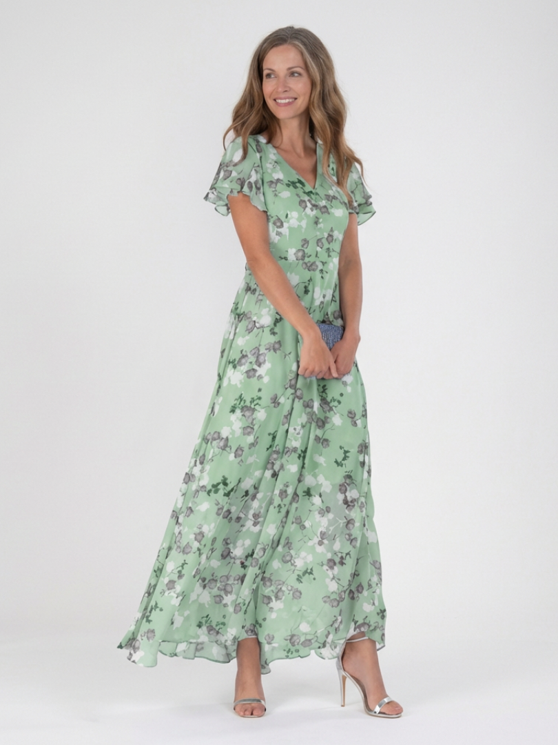 Amelie | Bloemenchiffon maxi-jurk
