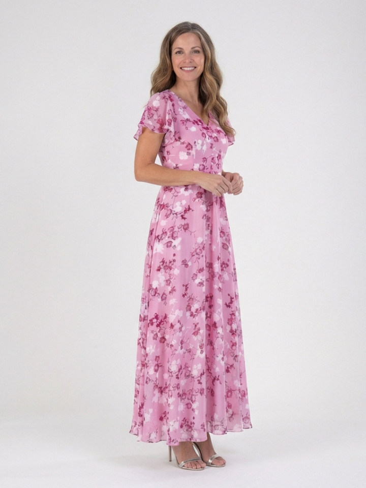 Amelie | Bloemenchiffon maxi-jurk