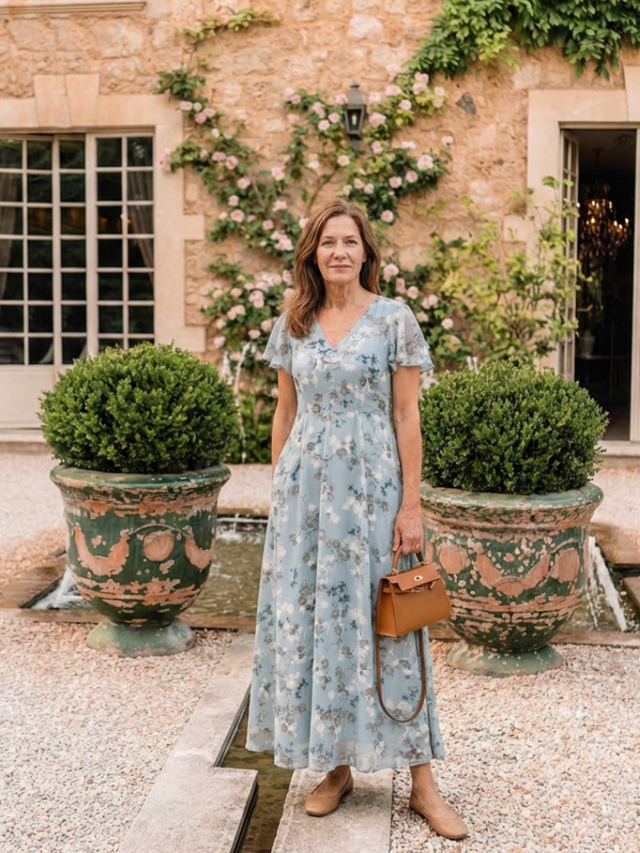 Amelie | Bloemenchiffon maxi-jurk