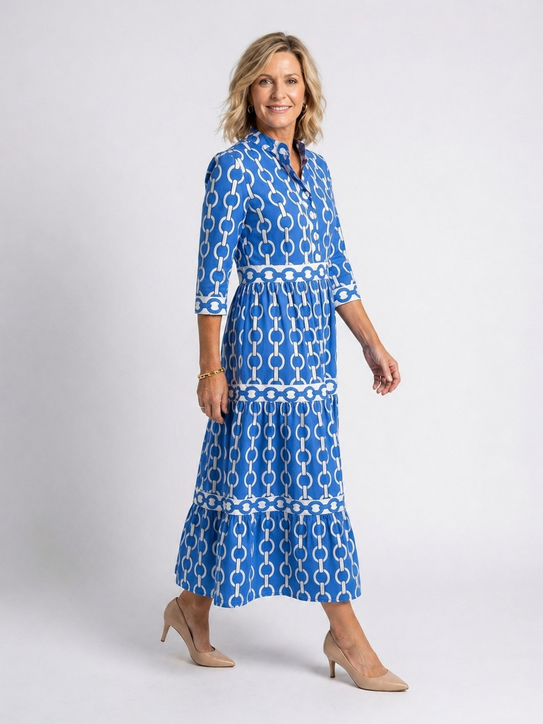 Ella | Midi-jurk met kettingpatroon