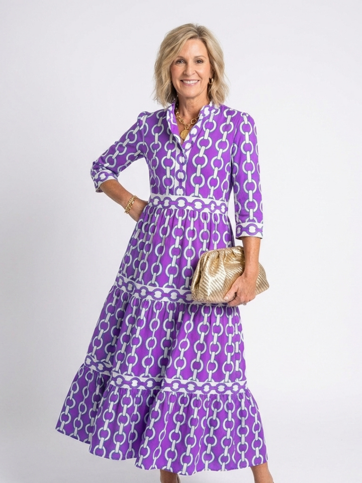 Ella | Midi-jurk met kettingpatroon