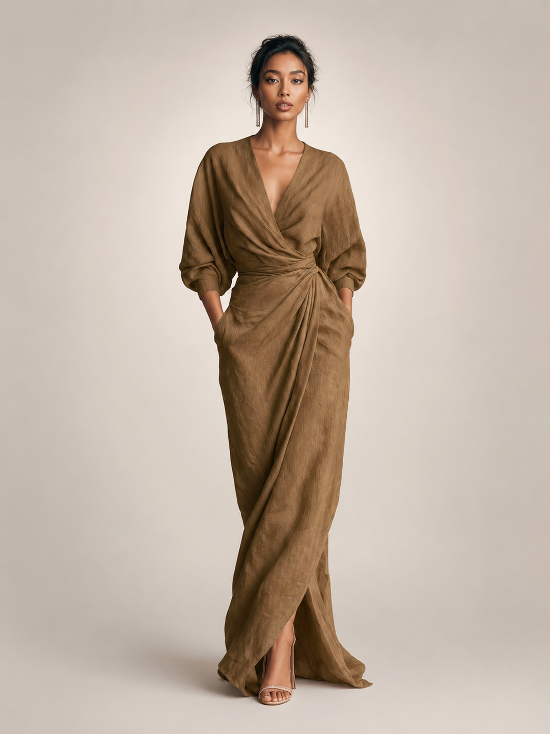 Leonore | Minimalistisches Leinen-Maxikleid mit V-Ausschnitt