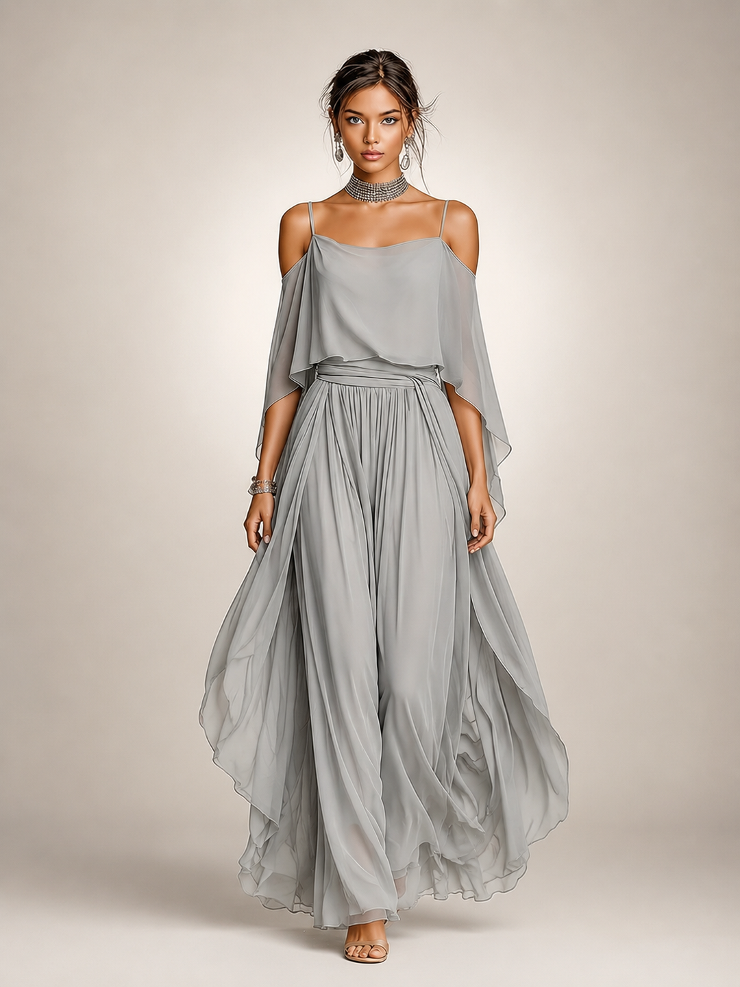 Felicitas | Elegantes Chiffon-Set mit Cold-Shoulder-Detail