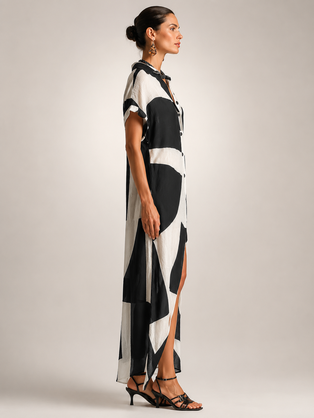 Roswitha | Hemdblusen-Maxikleid mit grafischem Print