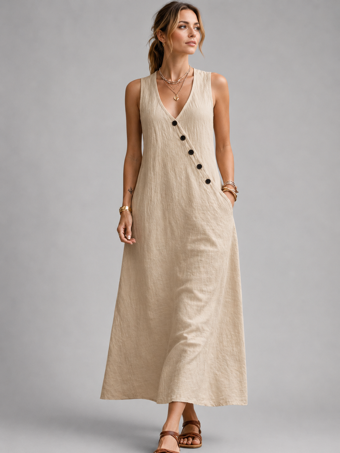 Greta | Leinen-Maxikleid mit Knopfleiste