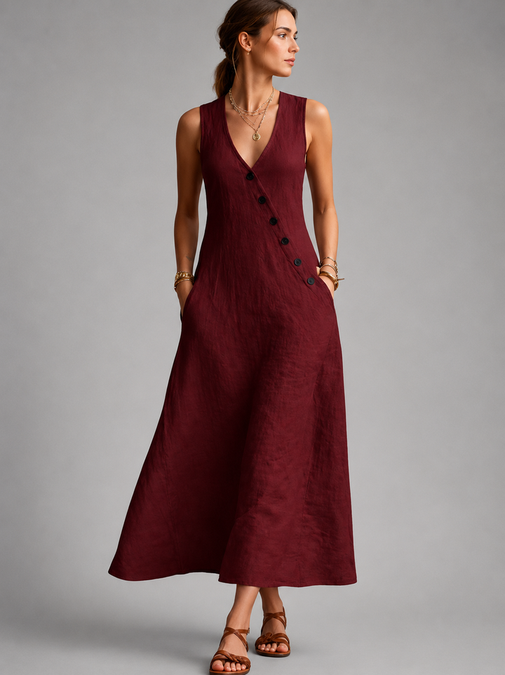 Greta | Leinen-Maxikleid mit Knopfleiste