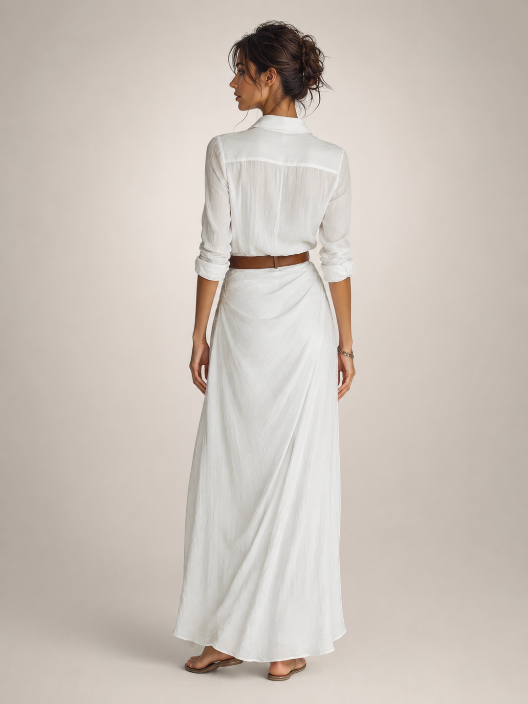 Auguste | Elegantes Maxikleid mit Reverskragen und Gürtel