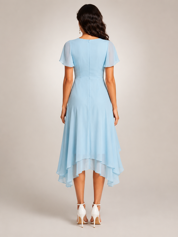 Reinhilde | Maxikleid mit asymmetrischem Saum und V-Ausschnitt