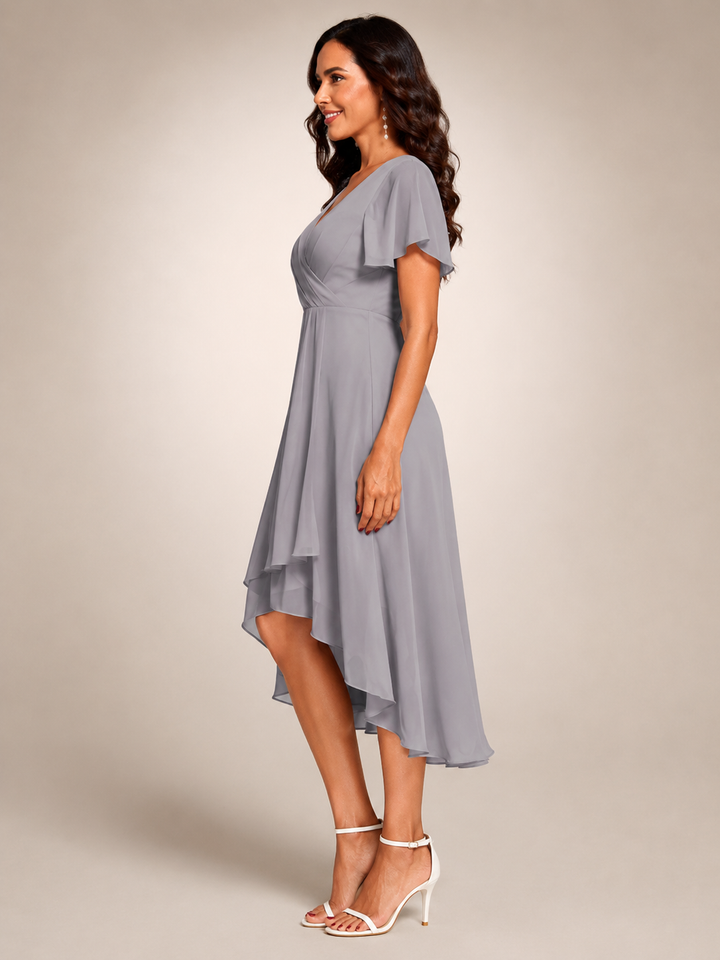 Reinhilde | Maxikleid mit asymmetrischem Saum und V-Ausschnitt
