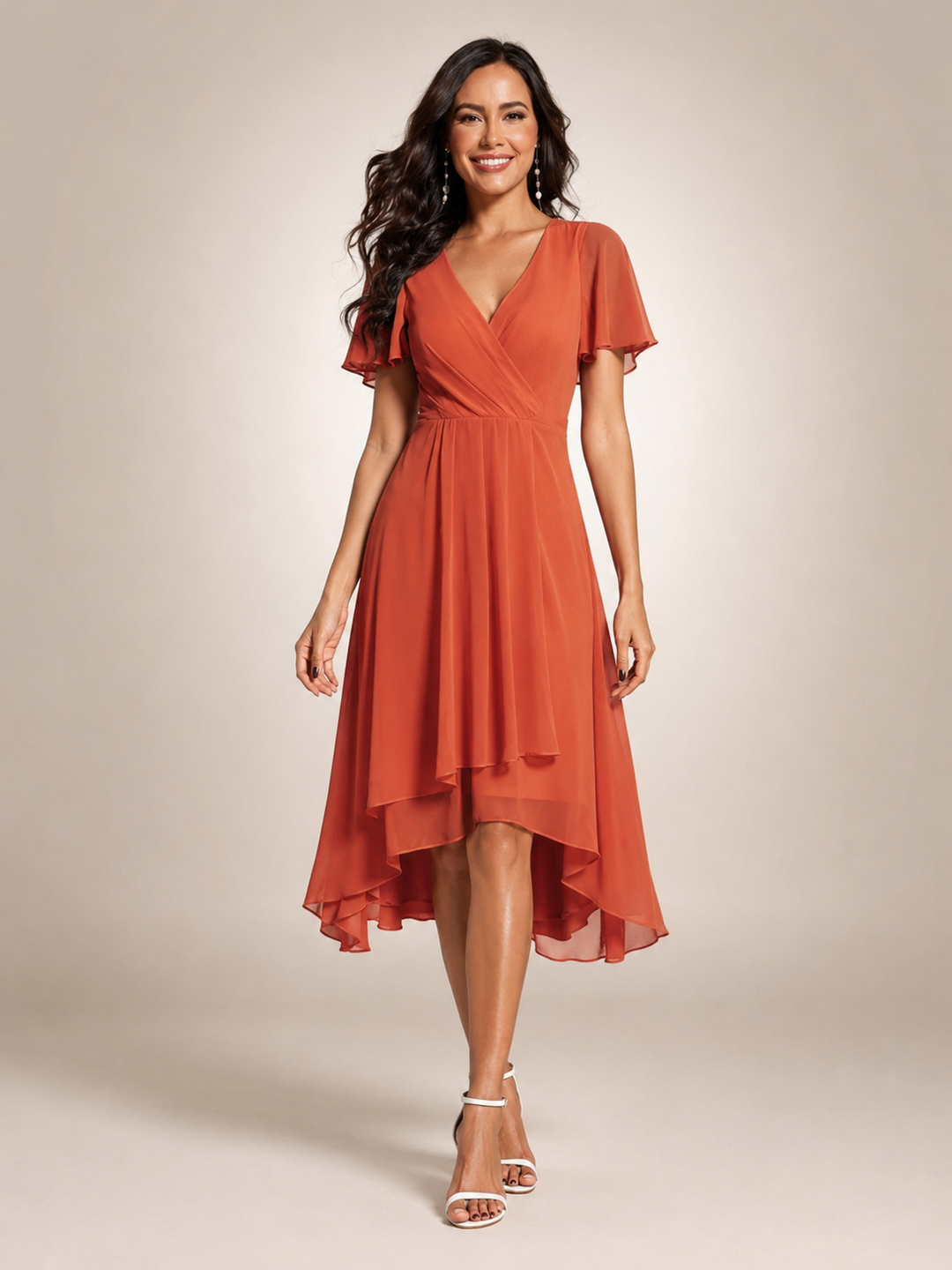 Reinhilde | Maxikleid mit asymmetrischem Saum und V-Ausschnitt