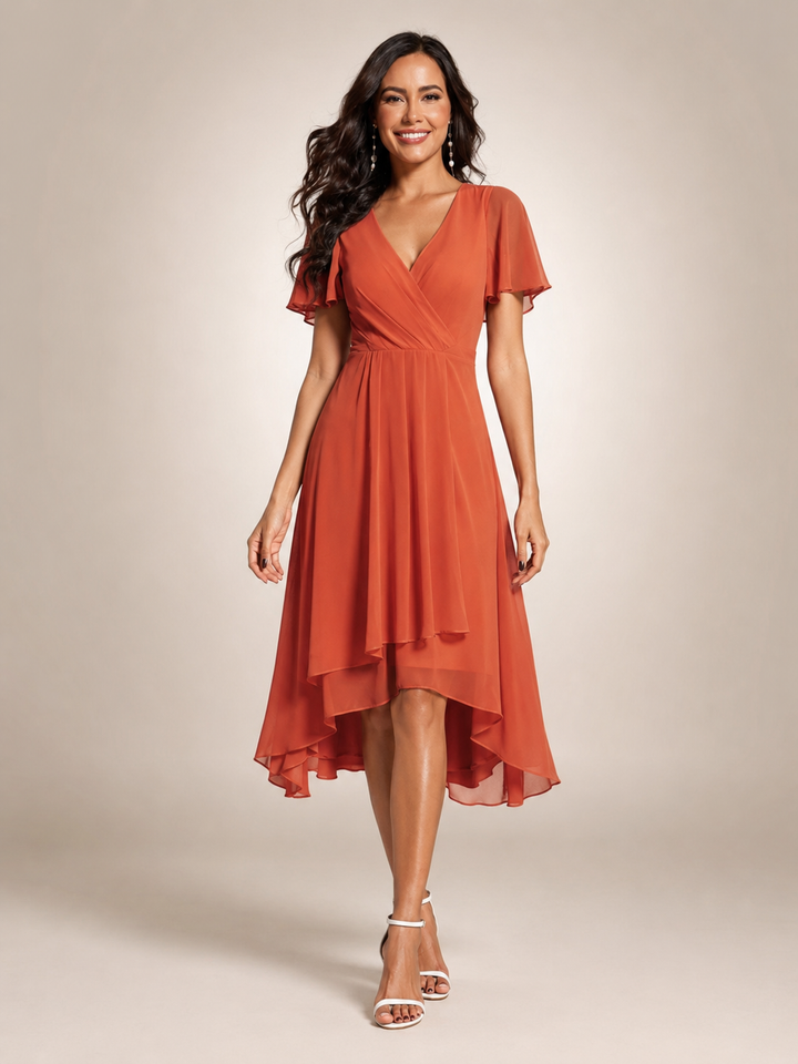 Reinhilde | Maxikleid mit asymmetrischem Saum und V-Ausschnitt