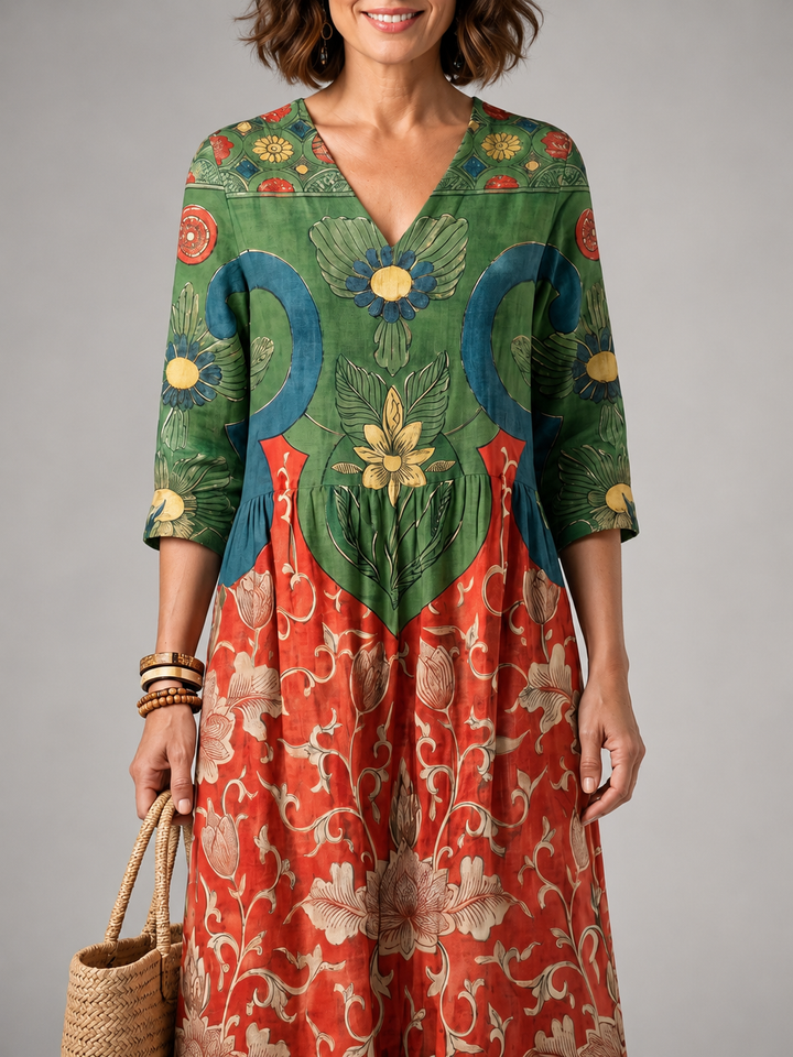 Zoe | Midi-jurk met gemengde print