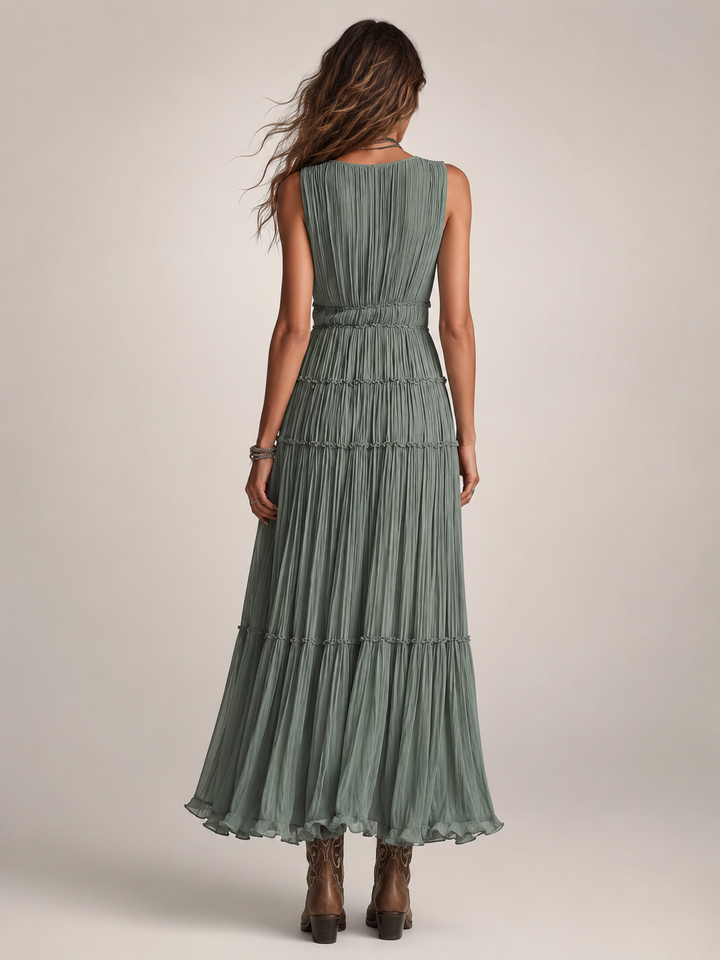Gundula | Gestuftes Boho-Maxikleid mit V-Ausschnitt