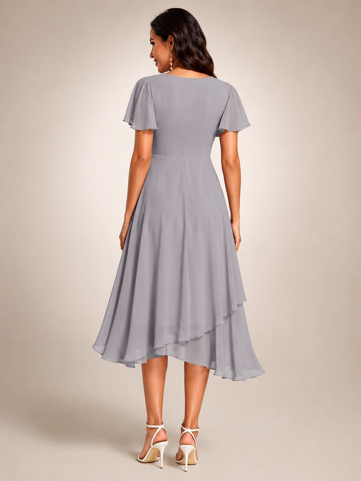 Reinhilde | Maxikleid mit asymmetrischem Saum und V-Ausschnitt