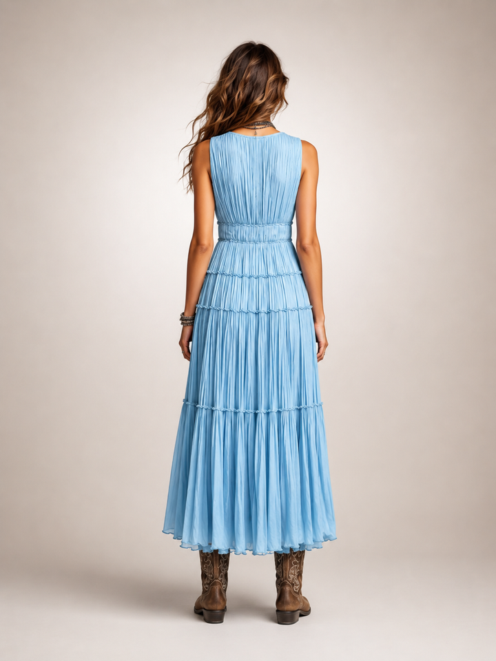 Gundula | Gestuftes Boho-Maxikleid mit V-Ausschnitt