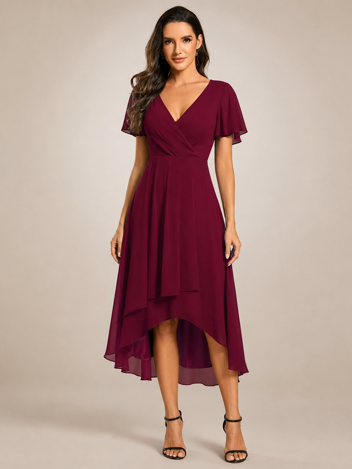 Reinhilde | Maxikleid mit asymmetrischem Saum und V-Ausschnitt