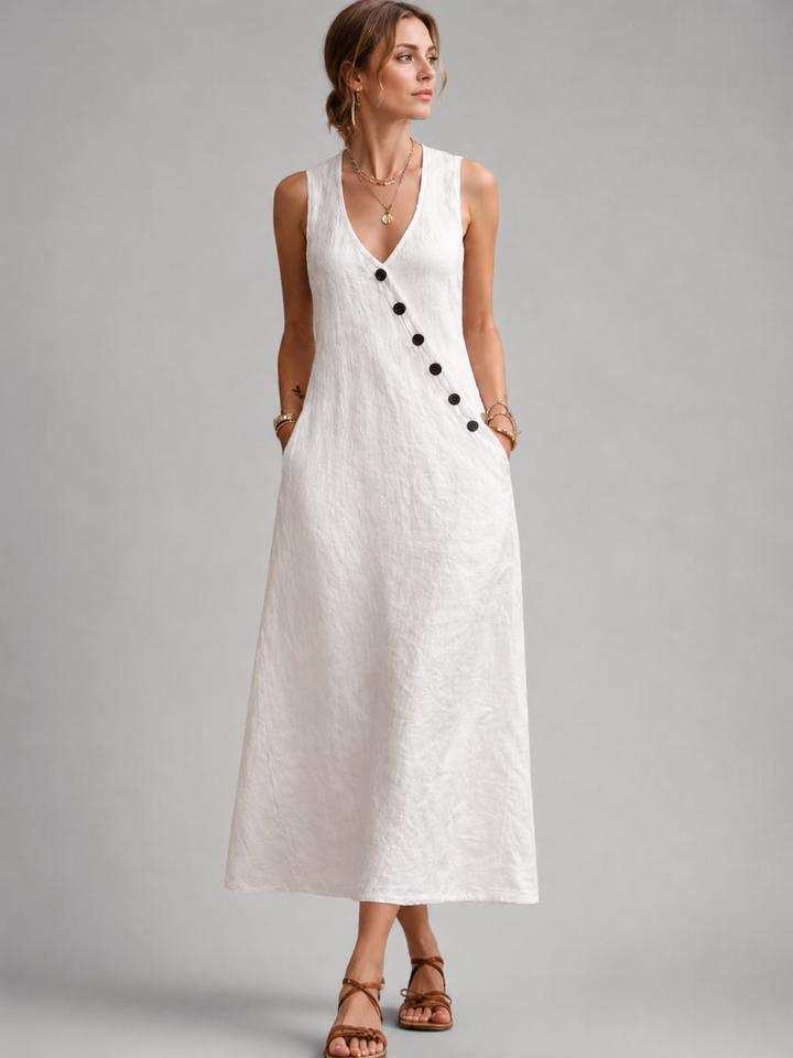 Greta | Leinen-Maxikleid mit Knopfleiste