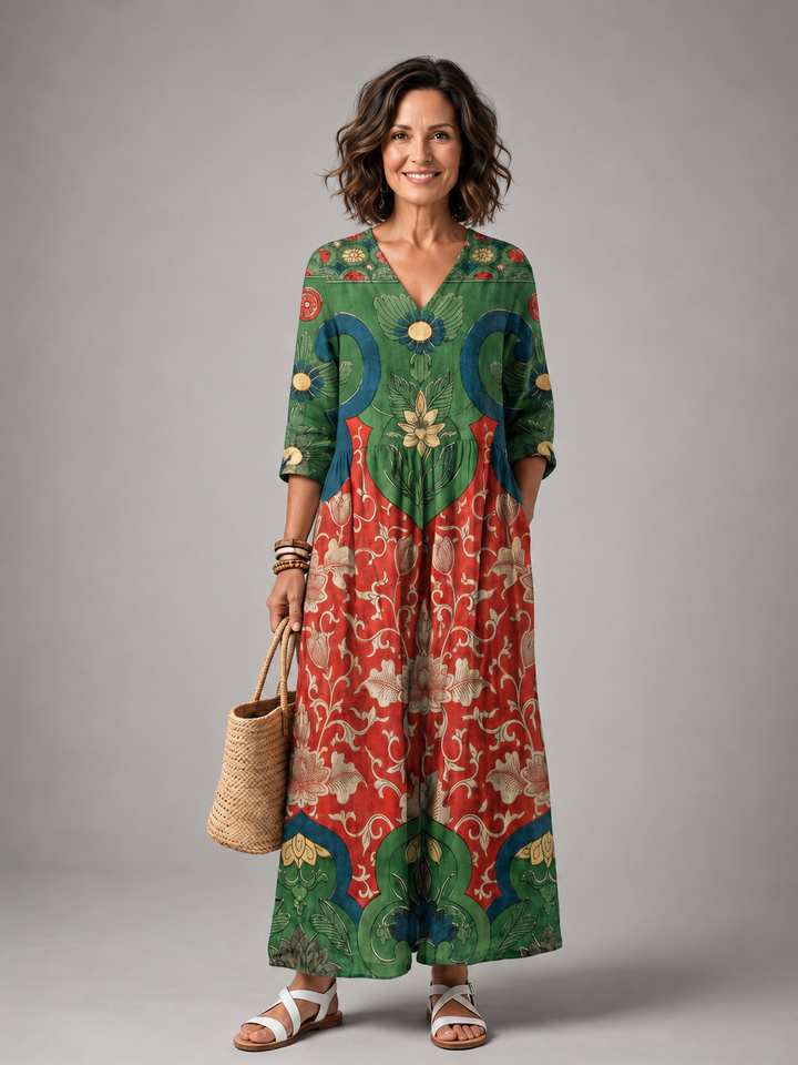 Zoe | Midi-jurk met gemengde print