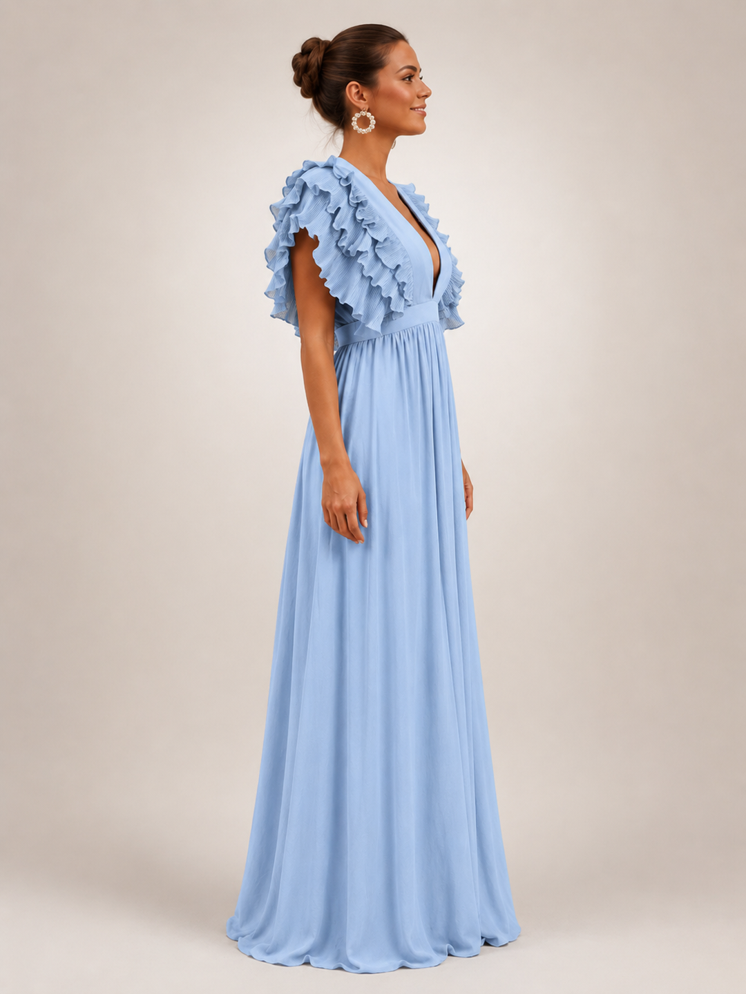 Gerlinde | Rückenfreies Maxikleid mit Volantärmeln