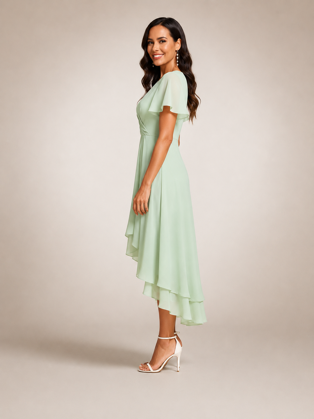 Reinhilde | Maxikleid mit asymmetrischem Saum und V-Ausschnitt