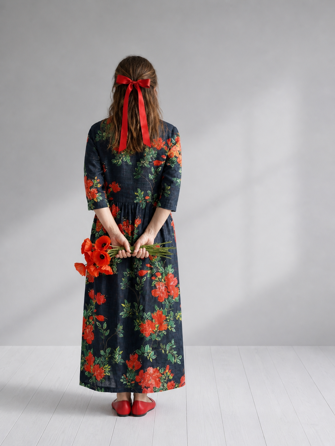 Hildegard | Bloemen midi-jurk
