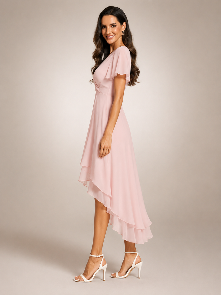 Reinhilde | Maxikleid mit asymmetrischem Saum und V-Ausschnitt