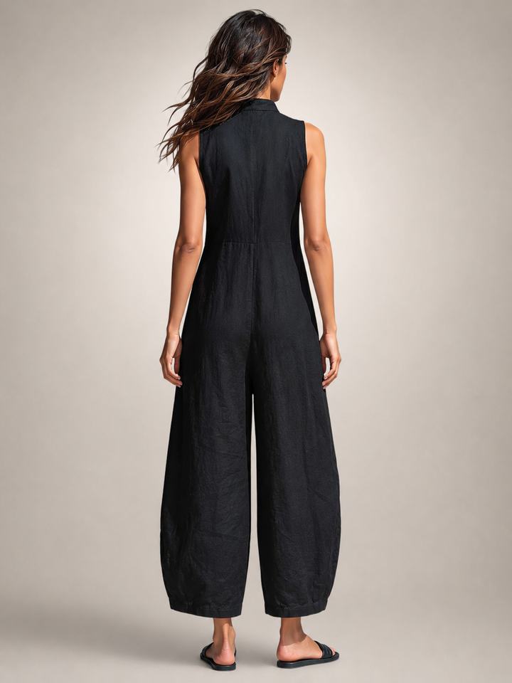 Frieda | Ärmelloser Leinen-Jumpsuit mit Stehkragen