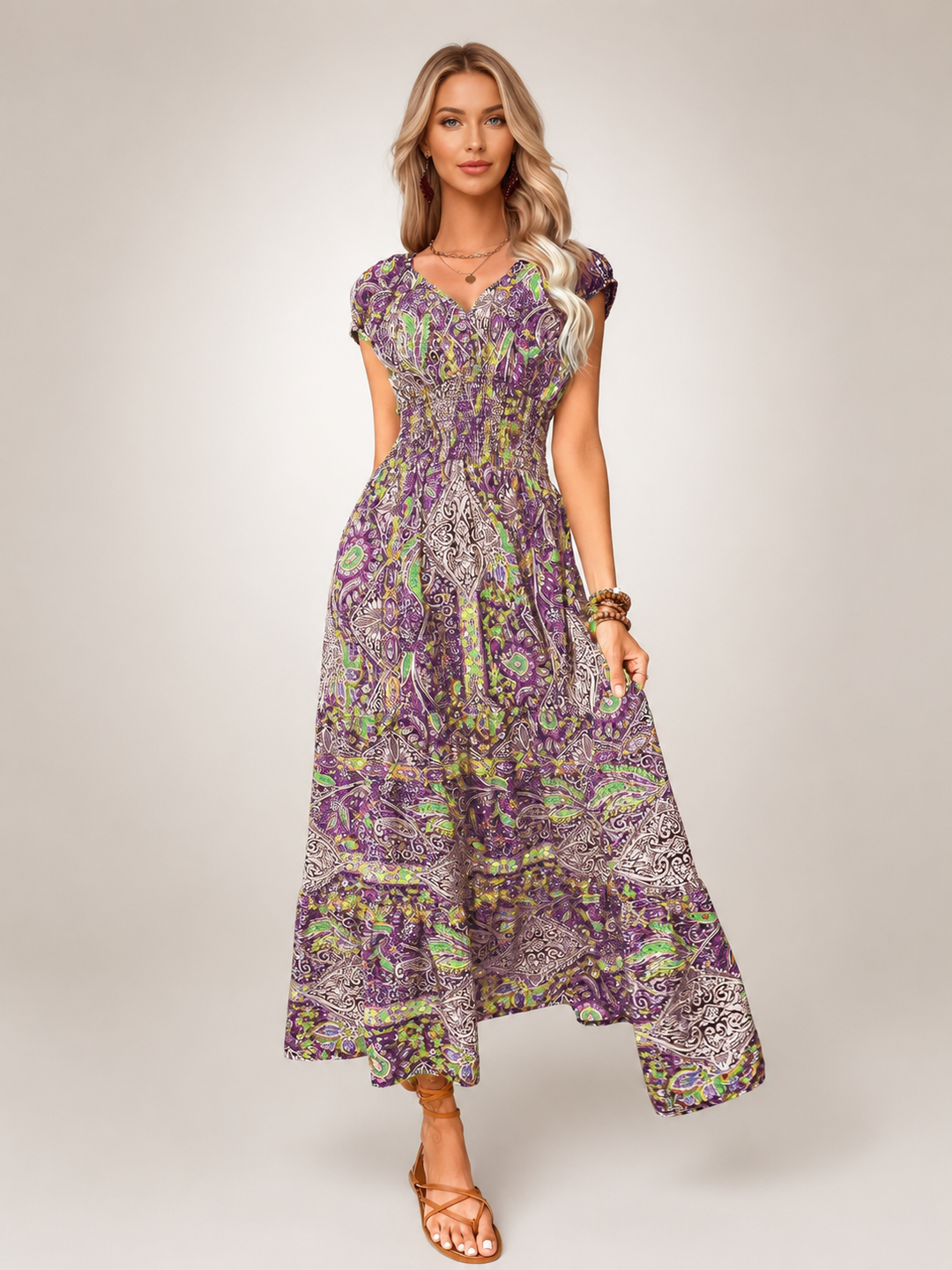 Ottilie | Boho-Maxikleid mit Paisley-Patchwork-Print