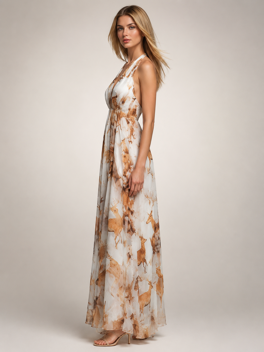 Rosamunde | Boho-Blumendruck Neckholder-Maxikleid