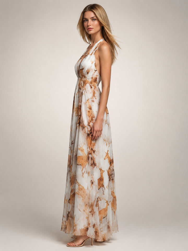 Rosamunde | Boho-Blumendruck Neckholder-Maxikleid
