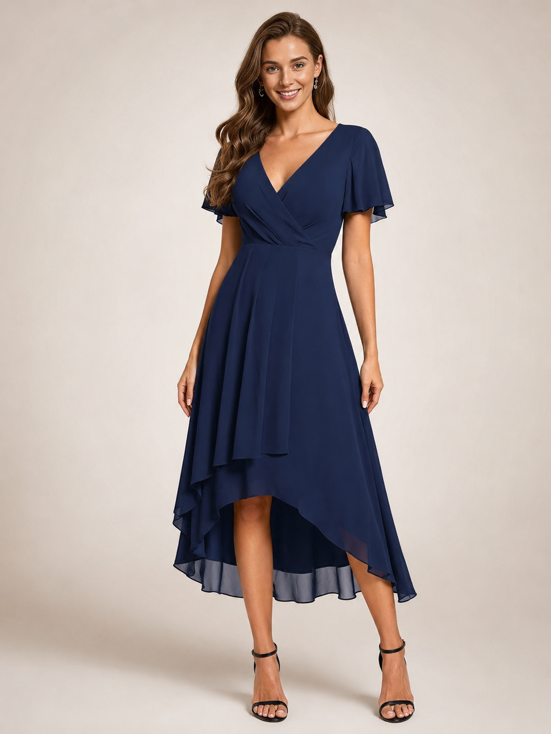 Reinhilde | Maxikleid mit asymmetrischem Saum und V-Ausschnitt