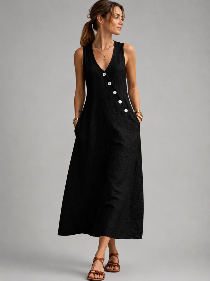 Greta | Leinen-Maxikleid mit Knopfleiste