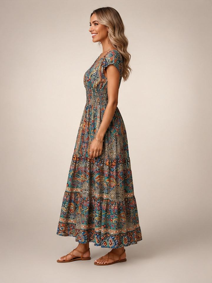 Ottilie | Boho-Maxikleid mit Paisley-Patchwork-Print